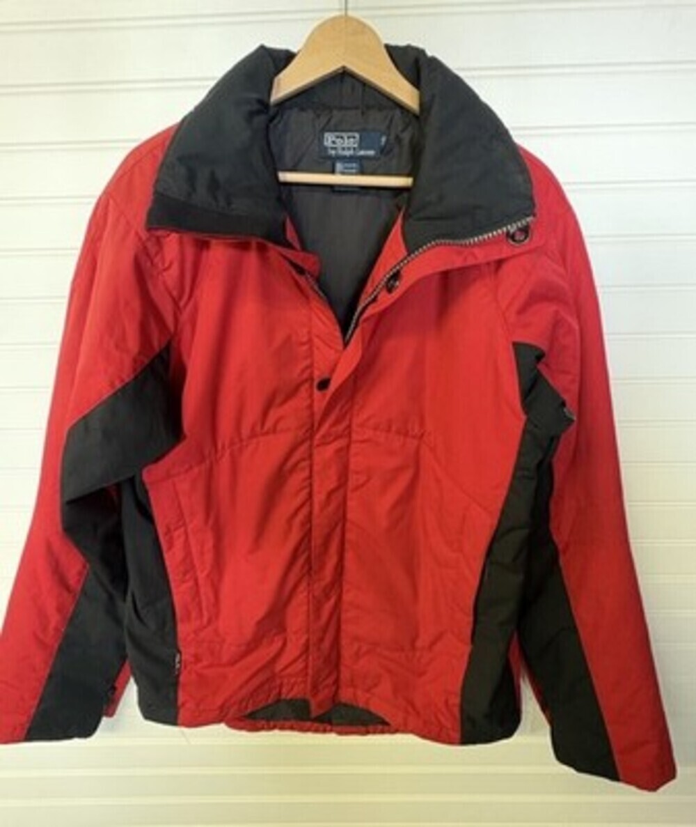 Vintage Polo RL Ski Jacket Mens S Red  Lined Zip Button Logo  90s Streetwear